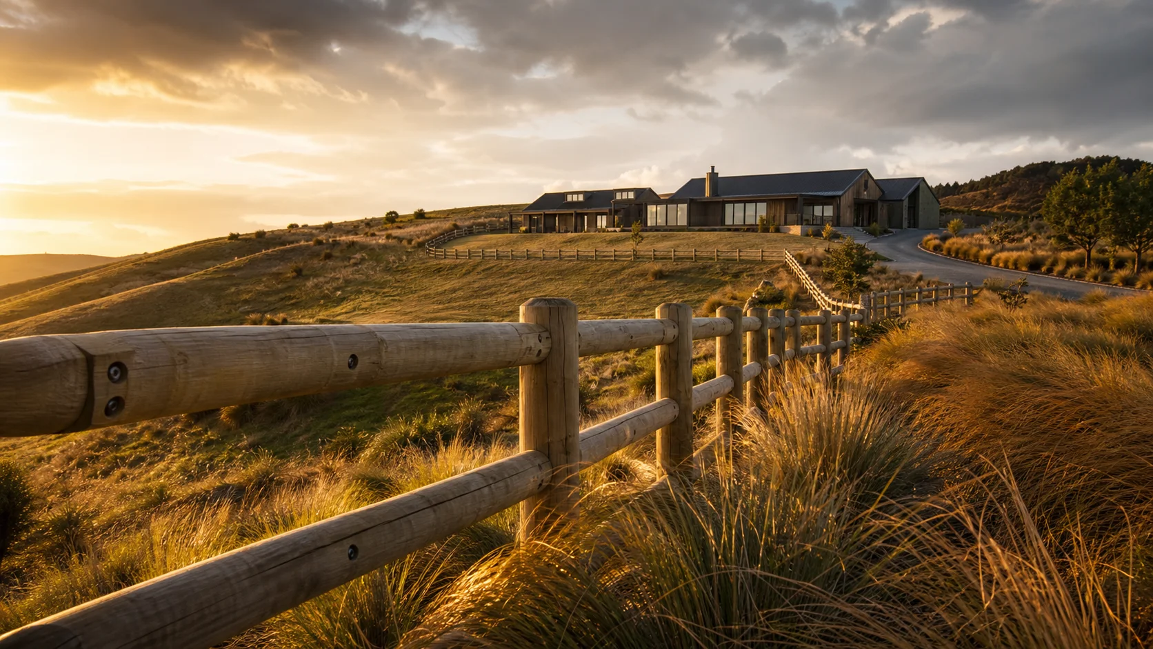 Post and rail fence on a Wellington lifestyle block