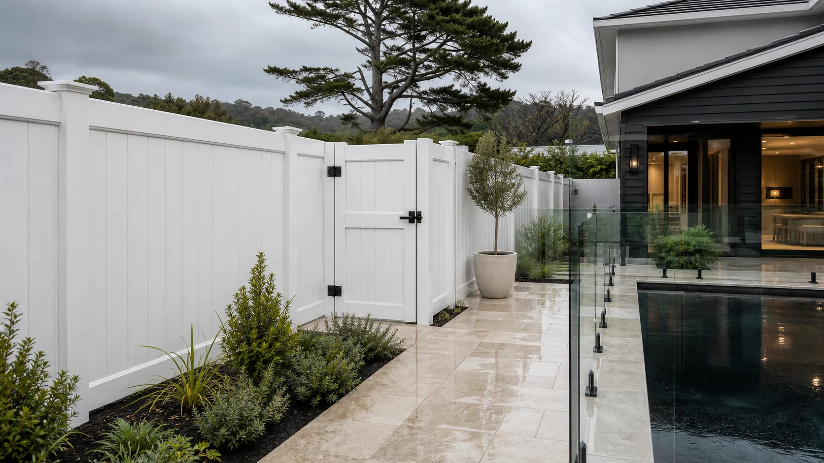 White PVC fencing around a Wellington home