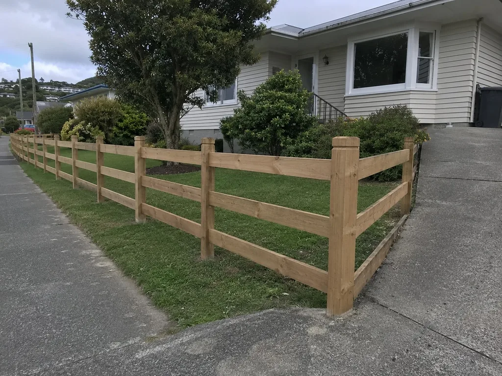 Post and rail fence contractors at work in Wellington