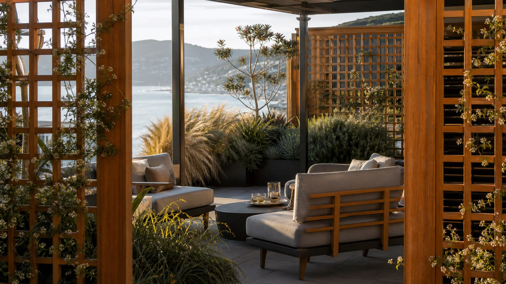 Cedar trellis fencing at a Wellington home