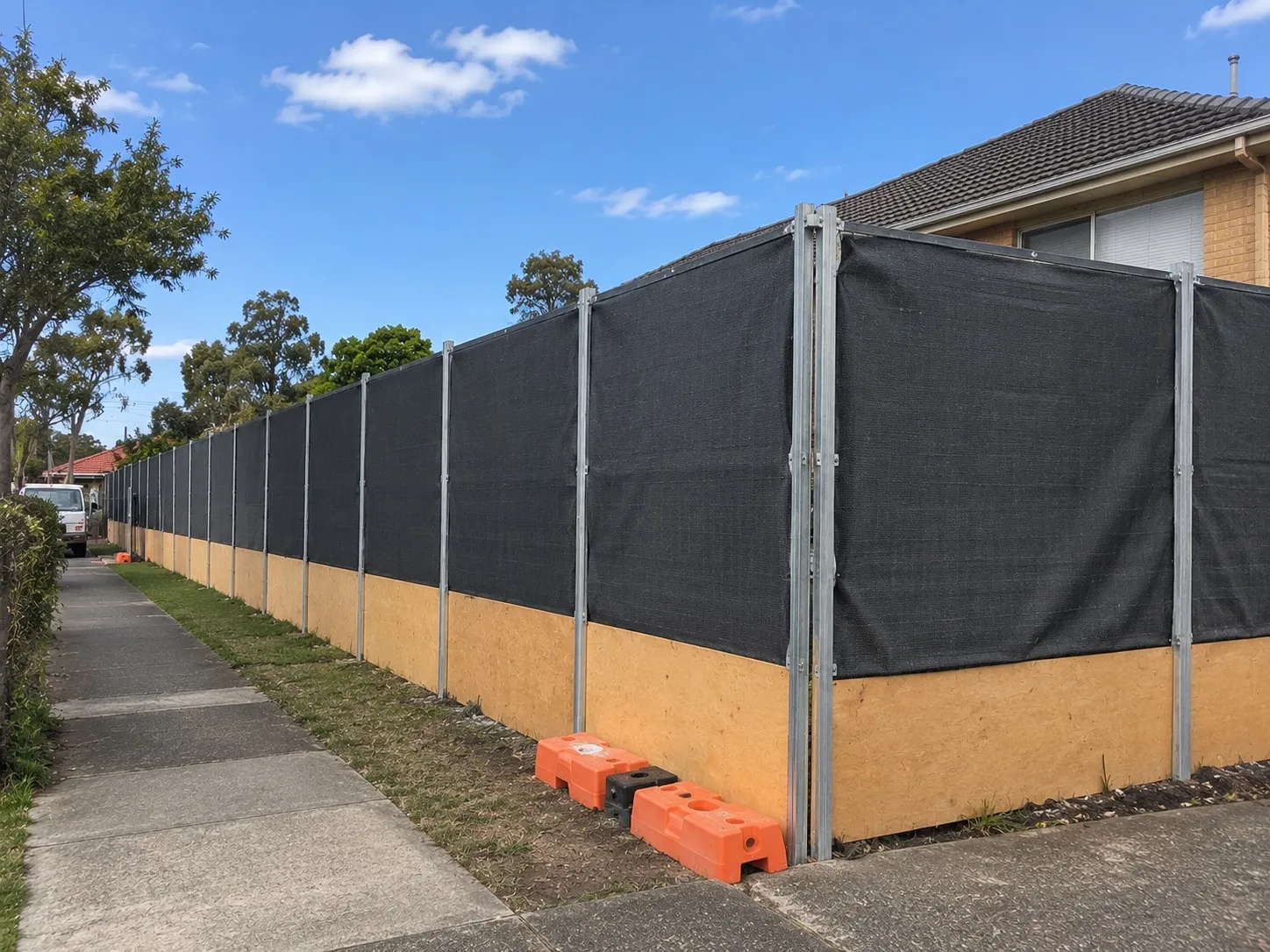 Acoustic fence with steel posts and solid lower panels in Wellington